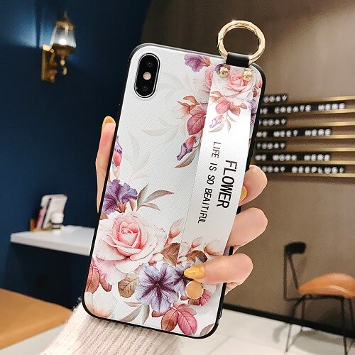 💖Glitter Blue Light 3D Tulips Phone Case With Wrist Strap For