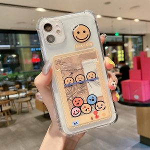 Smiley Face Phone Case With Card Pouch For iPhone 13 12 11 Pro Max