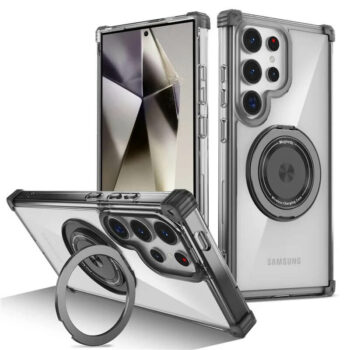 Clear Black Magnetic Case with Ring Stand for Samsung S22 Series