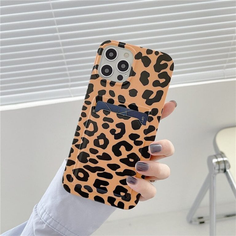 Leopard Print Case With Card Holder for iPhone 13 12 11 Pro Max