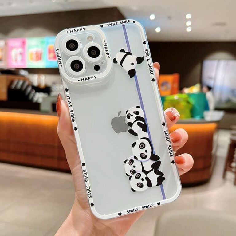 Cute Happy Panda Clear Phone Case for iPhone 14 13 12 Pro Max