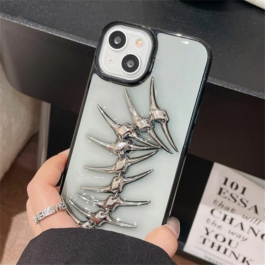3D Metal Fish Bone Clear Phone Cover (1)