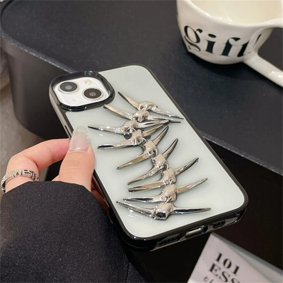 3D Metal Fish Bone Clear Phone Cover (2)