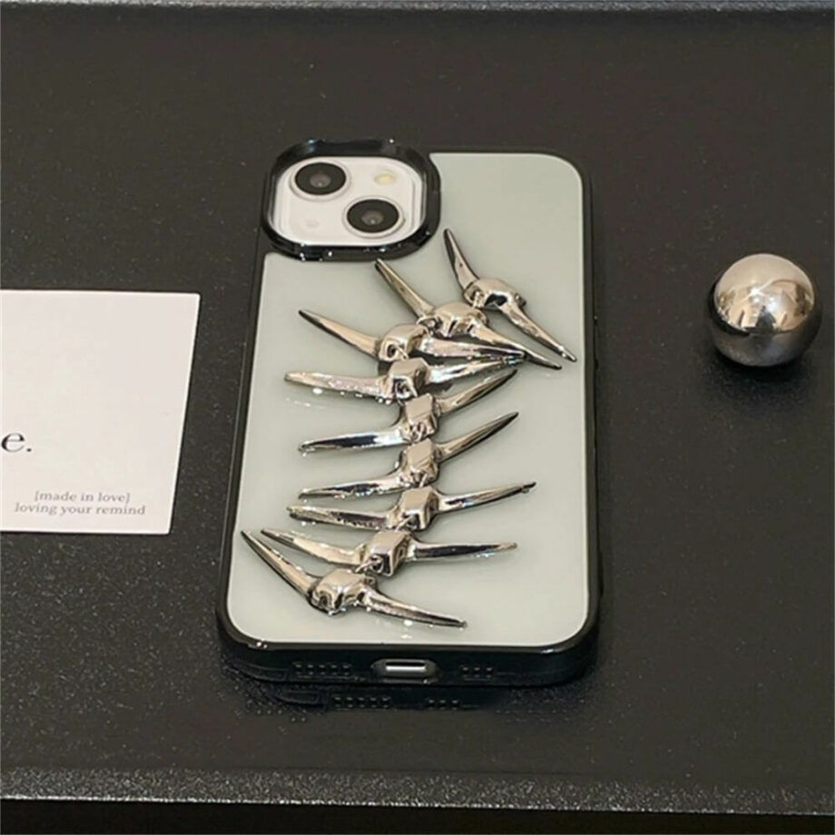 3D Metal Fish Bone Clear Phone Cover (3)