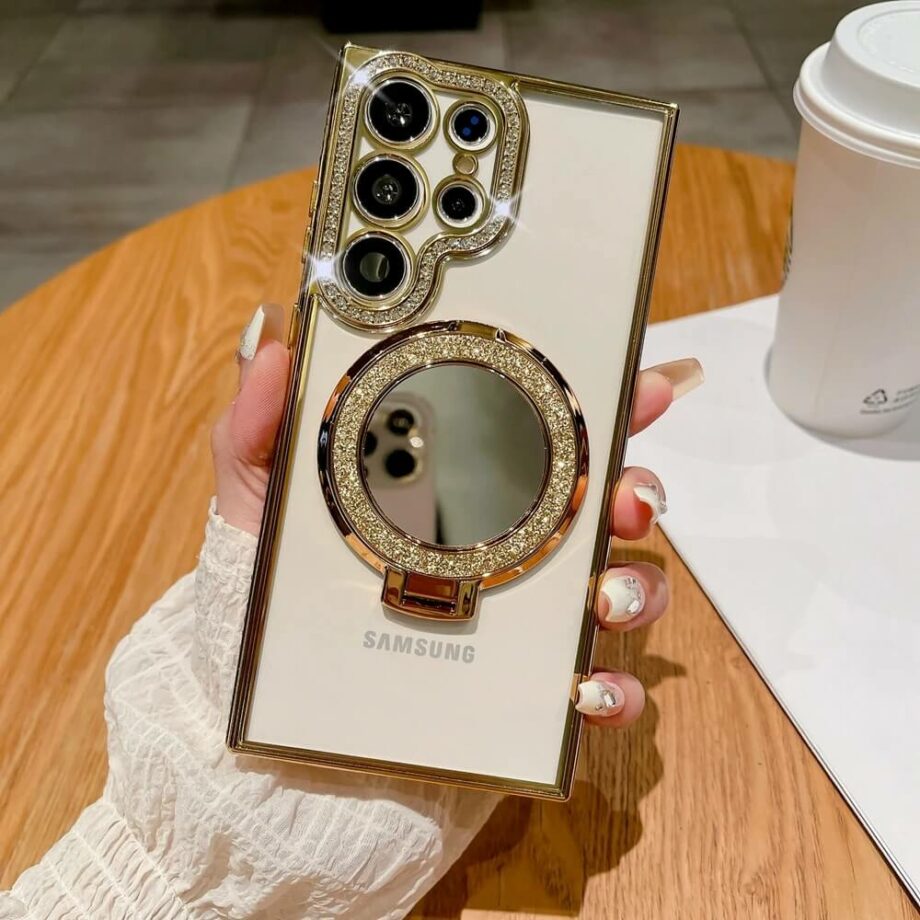 Glitter Diamond Mirror Plating Samsung Phone Case - GOld