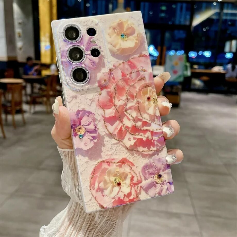 Glitter flower case for Samsung S24, S24 Plus, S24 Ultra