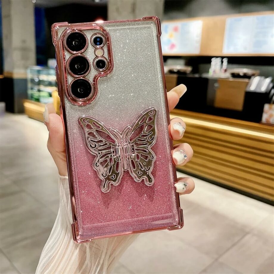 Gradient Glitter Plating Case with Butterfly Stand Holder -