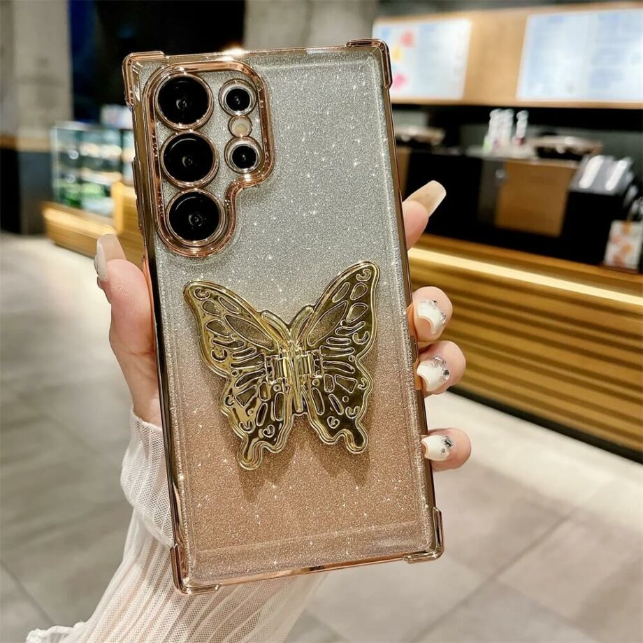 Gradient Glitter Plating Case with Butterfly Stand Holder- gold