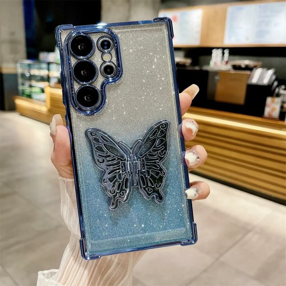 Gradient Glitter Plating Case with Butterfly Stand for S24 Series