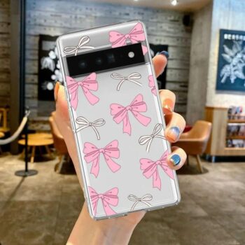 Pink Bow Soft Silicone Clear Google Pixel Phone Case