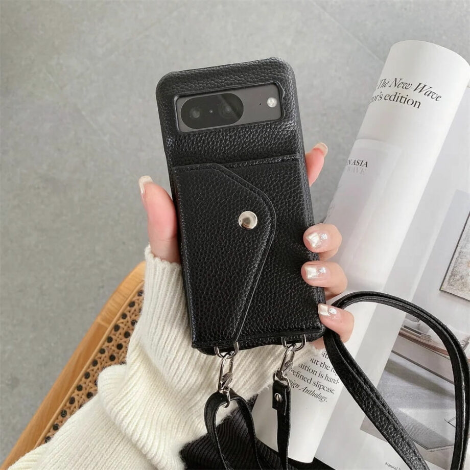 black pixel Crossbody Leather Wallet phone Case