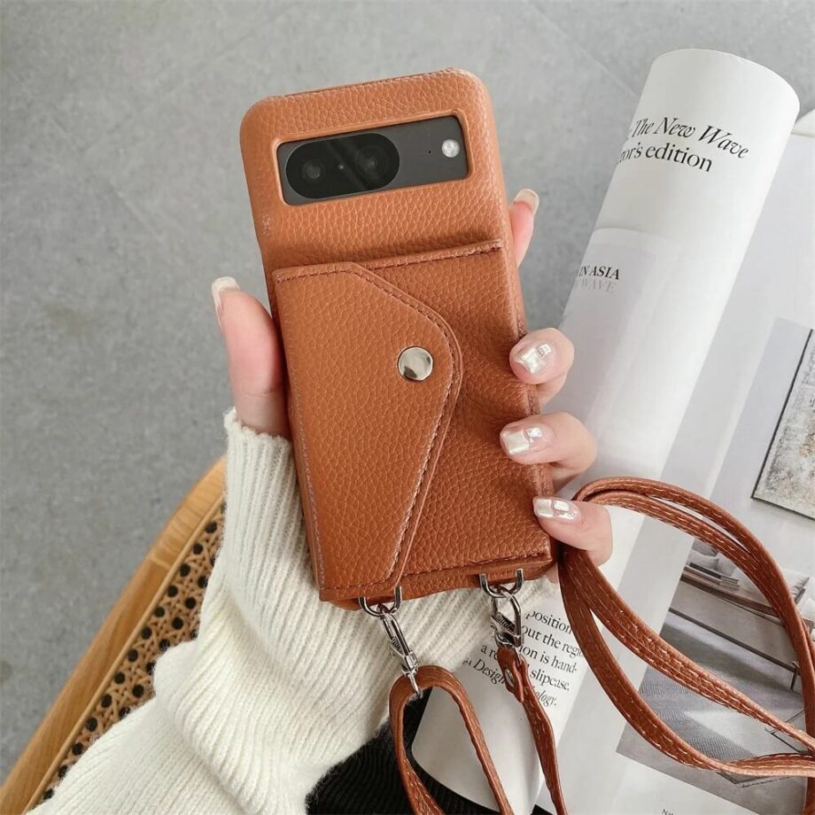 brown - Crossbody Leather Wallet Google Pixel Case