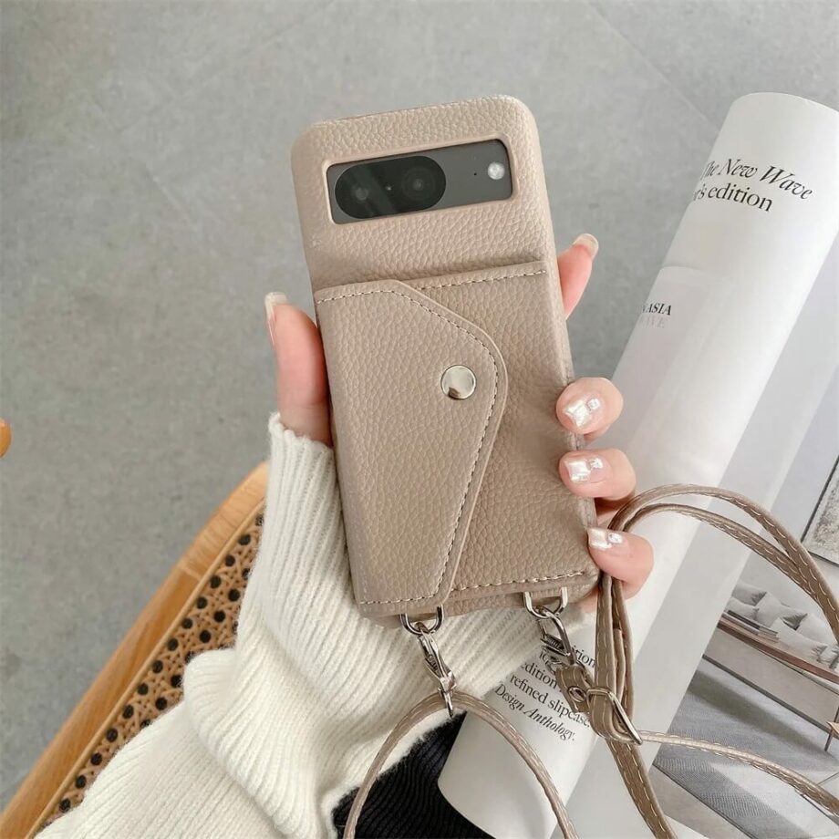 khaki Crossbody Leather Wallet Google Pixel Case