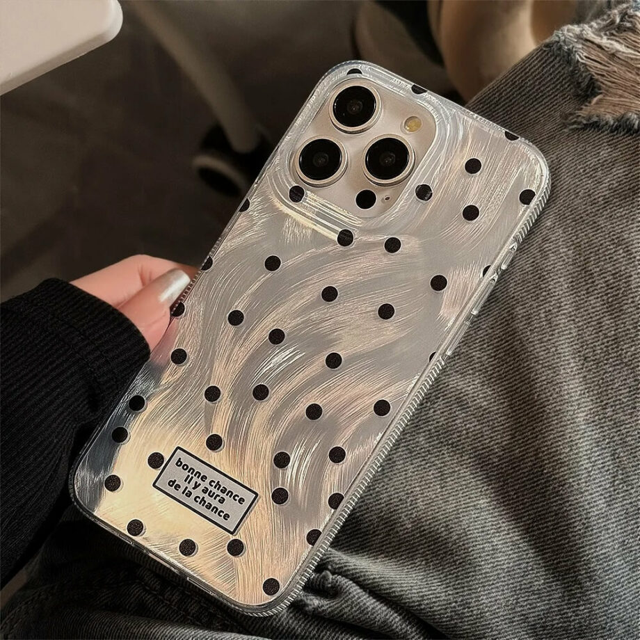 Black Polka Dot Laser Phone Case With Heart Stand Holder (1)