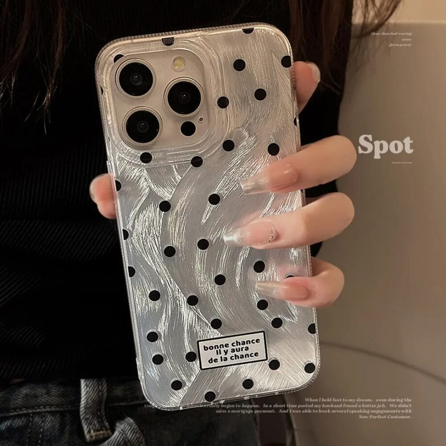 Black Polka Dot Laser Phone Case With Heart Stand Holder (2)