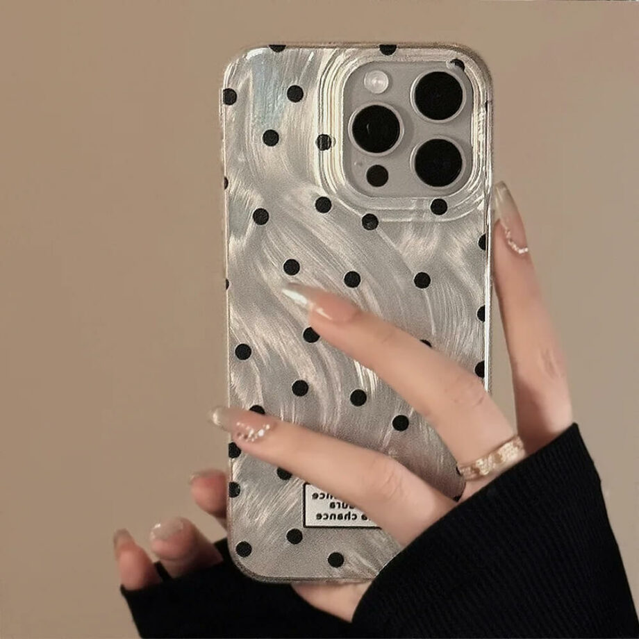 Black Polka Dot Laser Phone Case With Heart Stand Holder (3)