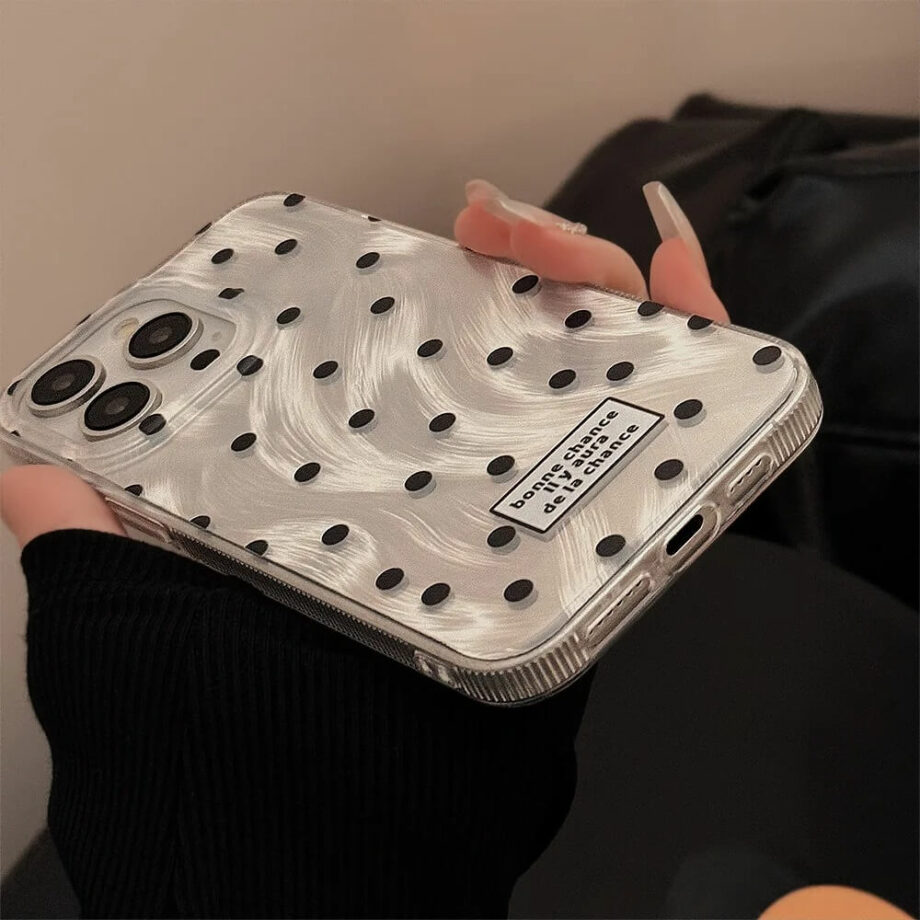 Black Polka Dot Laser Phone Case With Heart Stand Holder (4)