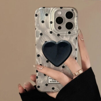 Black Polka Dot Laser iPhone Case With Heart Stand Holder