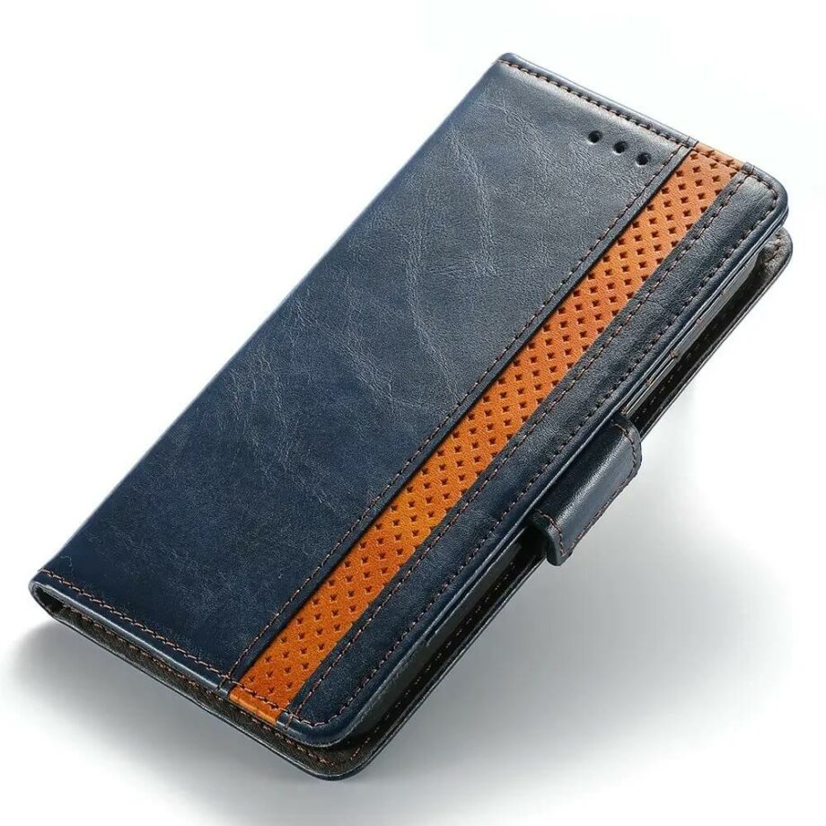 Luxury Handmade Leather Wallet Pixel Phone Case- blue