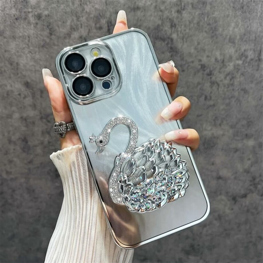 Silver Gradient Diamond Swan Quickstand iPhone Case