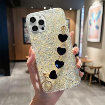 Sparkling Glitter iPhone Case With Heart Chain Bracelet