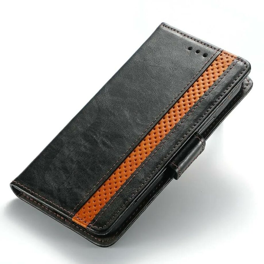 black Luxury Handmade Leather Wallet Pixel Phone Case