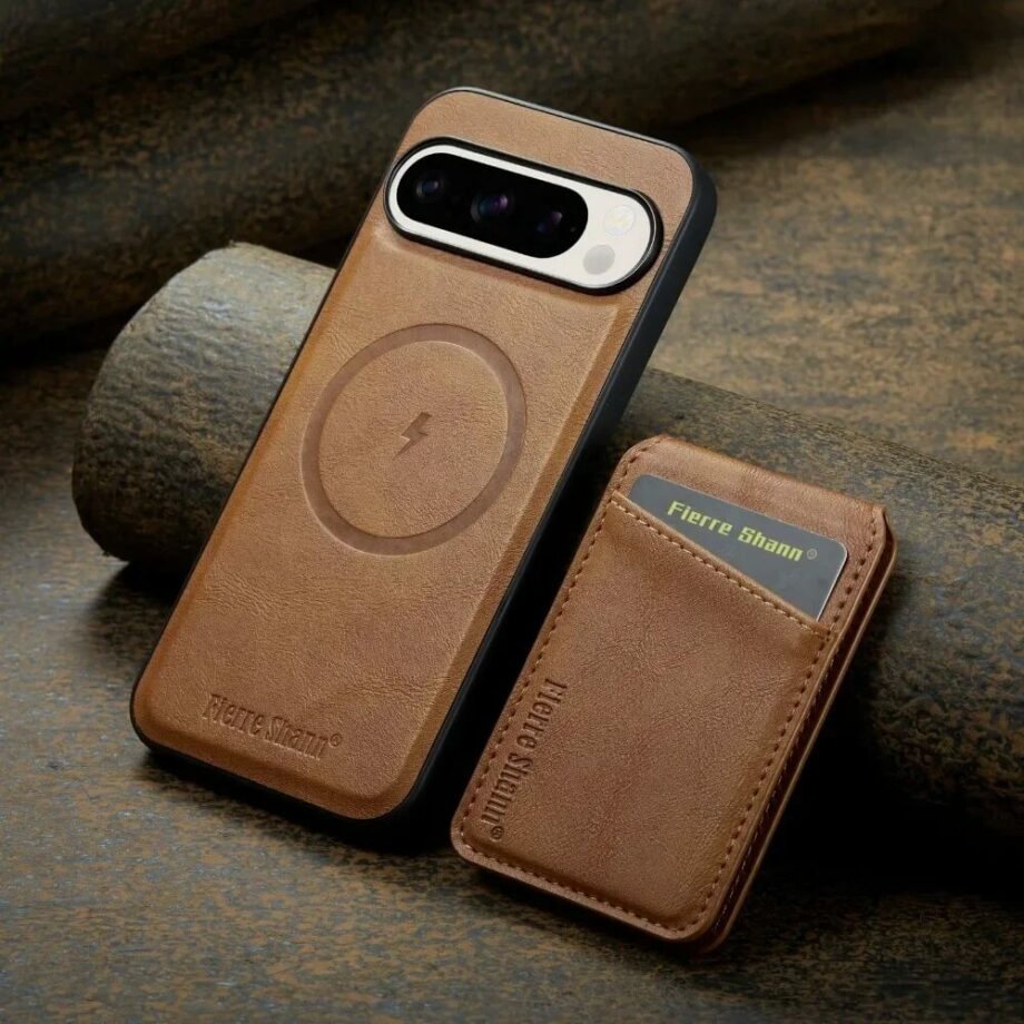 Brown Leather Wallet Case With Magsafe for Pixel Series