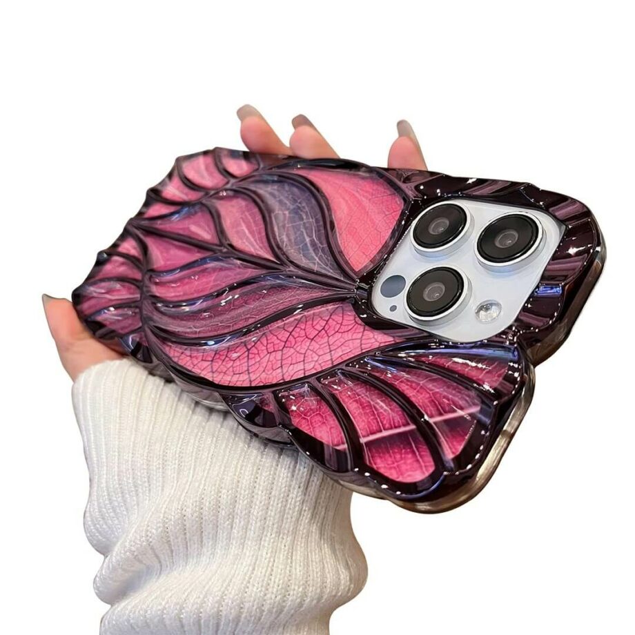 Gradient Wave Frame Leaf Shape Phone Case- purple