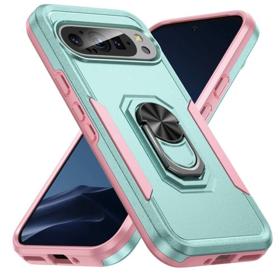 Green Case with Metal Ring Stand for Google Pixel 9 Series