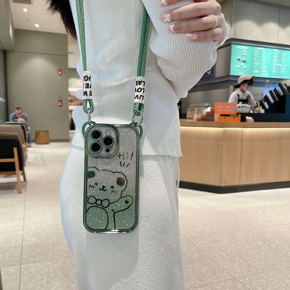 Cute Panda Crossbody Glitter Silicone iPhone Case