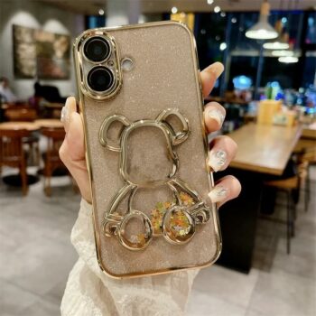 Gold Glitter Star Bear Case for iPhone 16 Series