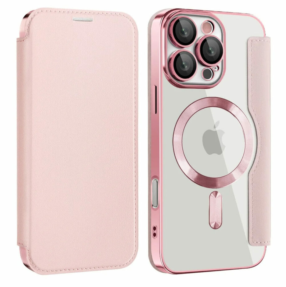 MagSafe Clear Flip Wallet Case for iPhone 16 Series -Pink