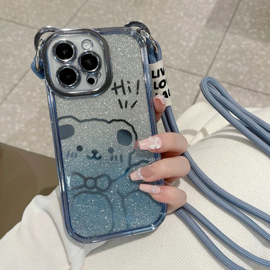 Panda Crossbody Gray Glitter iPhone Case