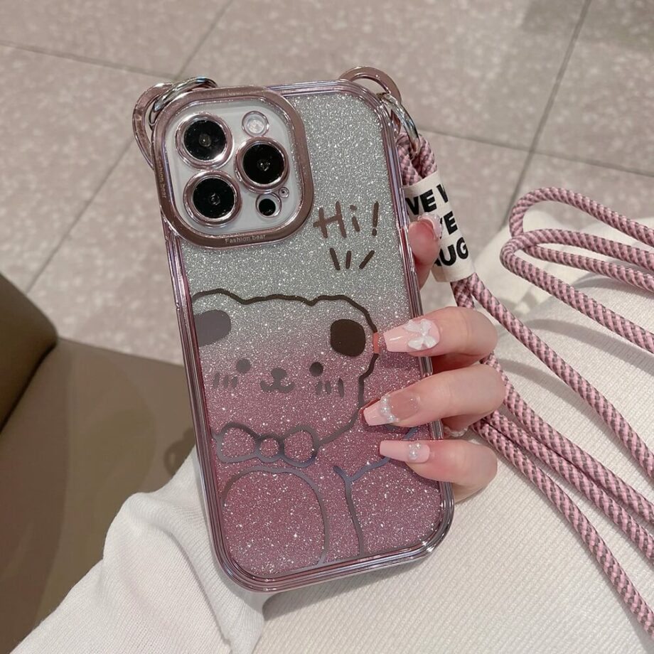 Panda Crossbody Pink Glitter iPhone Case