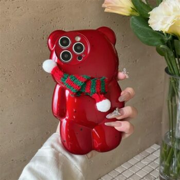 Christmas Bear iPhone Case with Red Scarf