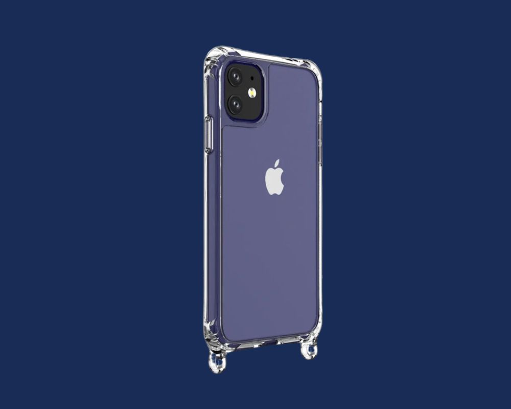 Clear durable phone case showing two holes