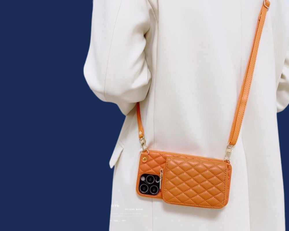 Orange quilted crossbody wallet iPhone case