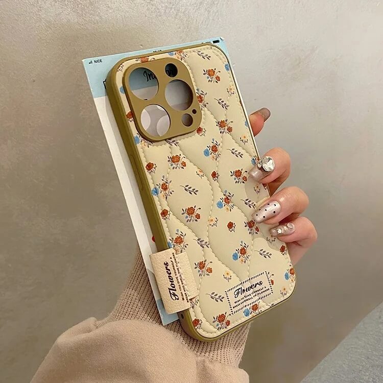 Premium Quilted Soft Silicone Leather Flower Phone Case (2)