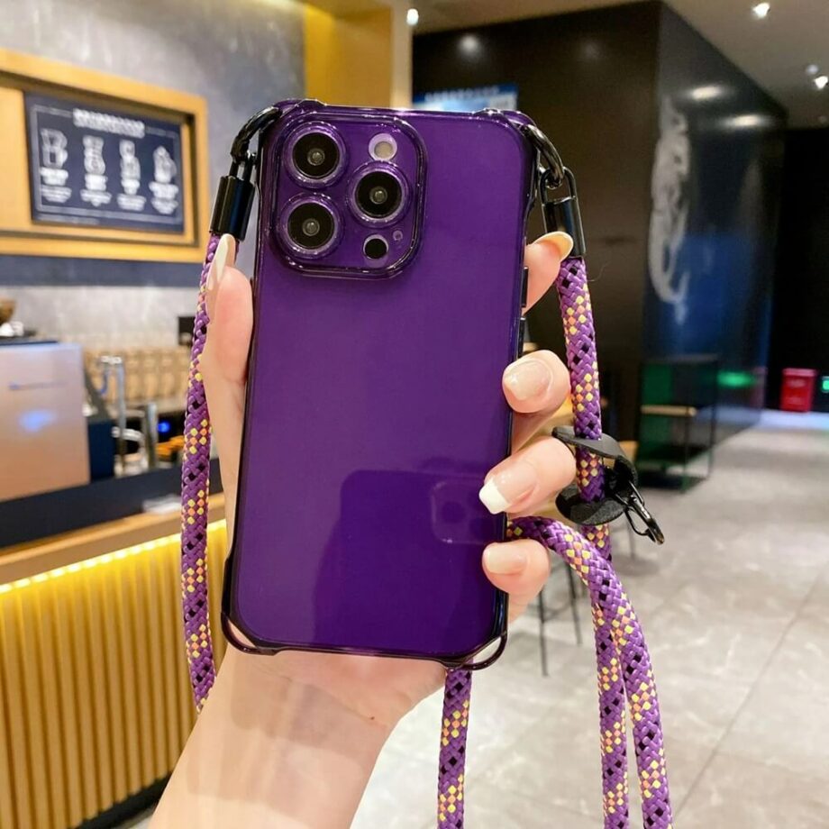 Purple Transparent iPhone Case with Adjustable Crossbody