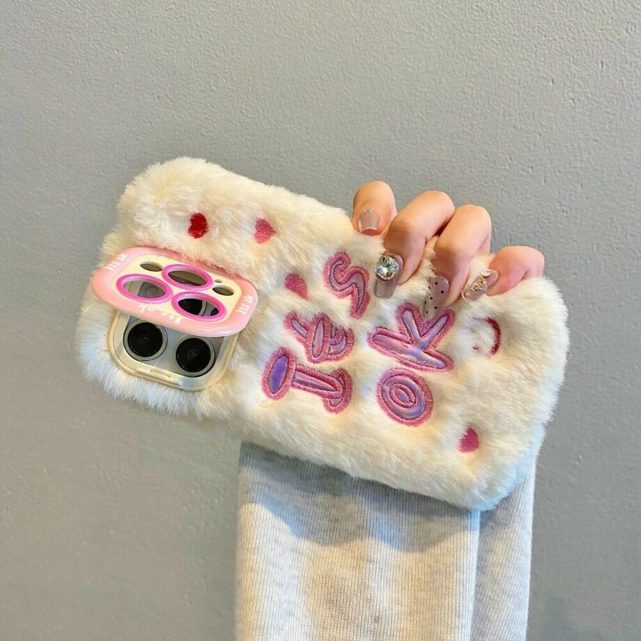 Fluffy 'It's OK' Embroidered Furry Case for iPhone Series (1)