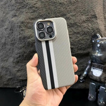 Premium Dual-Tone Carbon Fiber Stripe iPhone Case