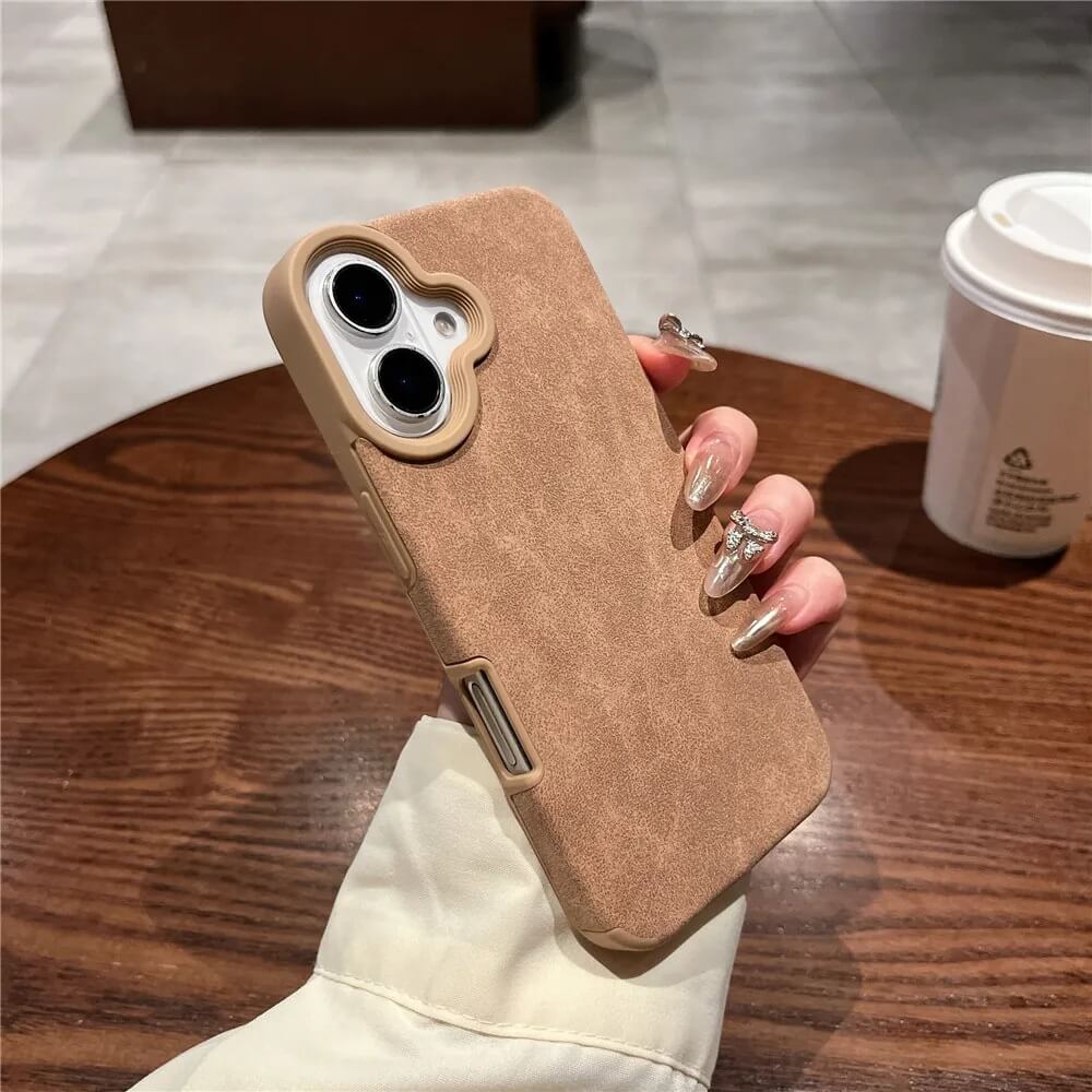 Soft Brown Suede Alcantara Shockproof iPhone Case