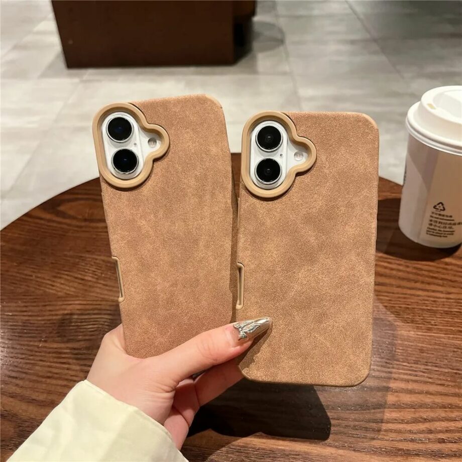 Soft Brown Suede Shockproof iPhone Case