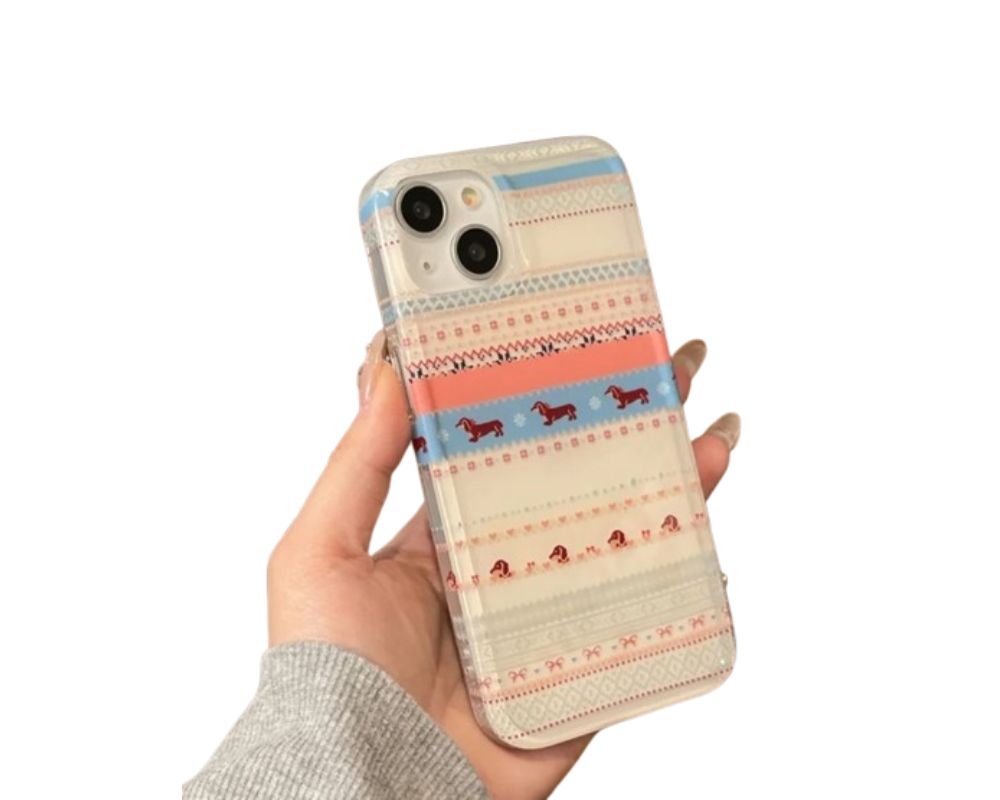 A clear case adorned with washi tape in creative geometric patterns, offering a unique and customizable way to personalize your phone