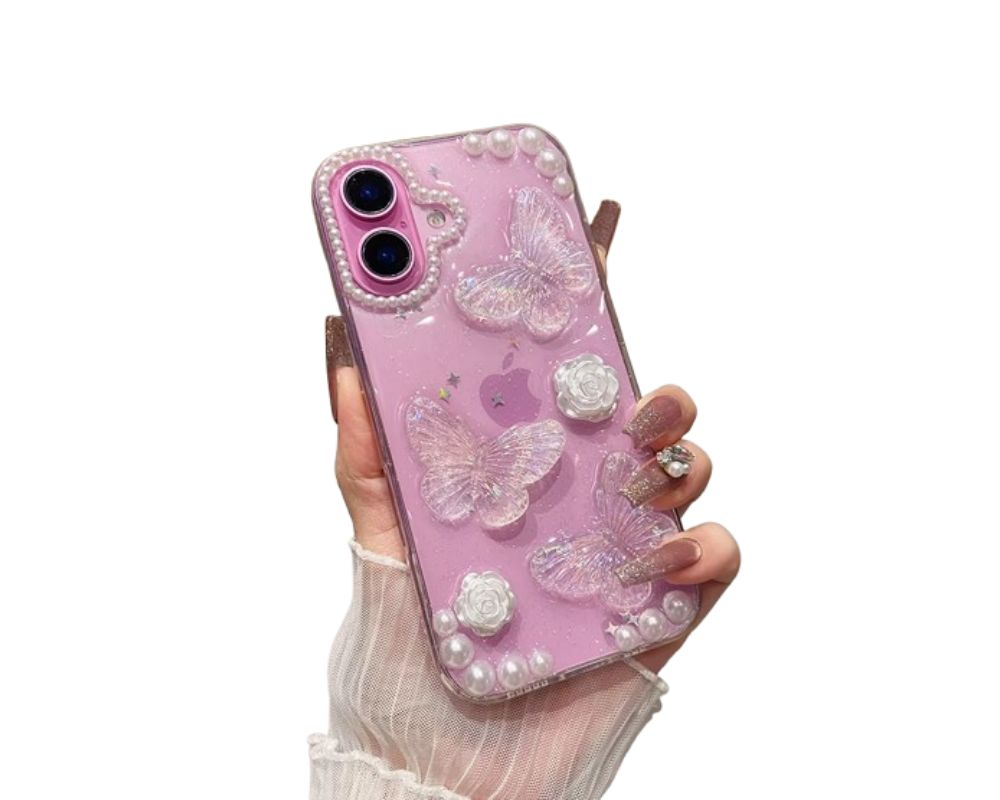 Beautiful 3D embedded flatback butterflies and charms phone case