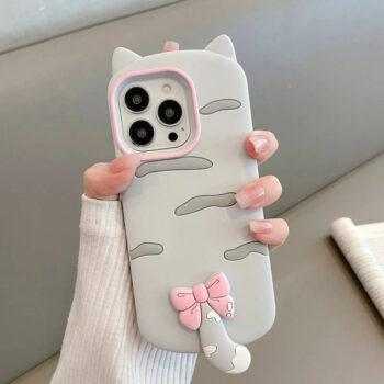 Cute 3D Cat Ear with Pink Bow Soft Silicone iPhone Case