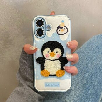 Cute Penguin Embroidered Chenille iPhone Case