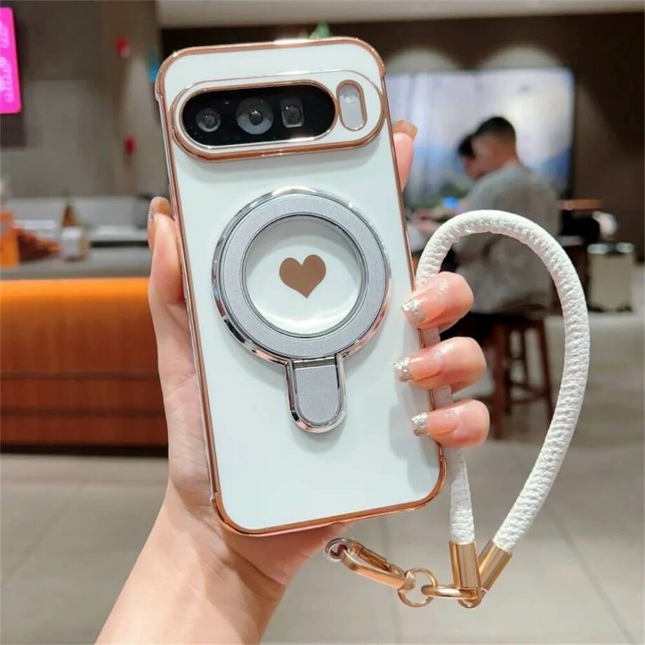 Heart Case with Magnetic Ring Grip and Strap for Pixel 8, 9 Series