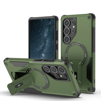 Military Grade Protection Magnetic Case with Foldable Stand for Samsung S25 Series