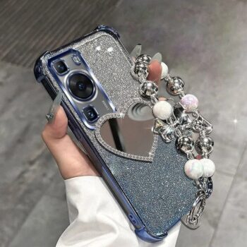 Glam Heart Mirror Charm Huawei Phone Case with Beaded Bracelet Strap